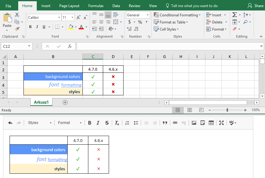 Paste from Excel screenshot