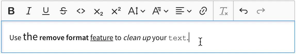 Remove formatting feature in CKEditor 5 WYSIWYG editor cleaning up text formatting.