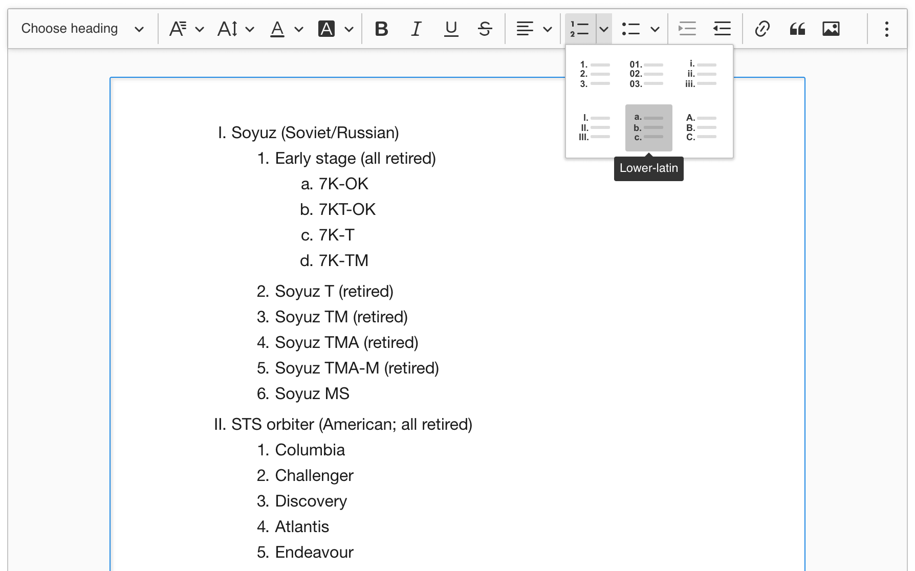 List styles in the CKEditor 5 document build.