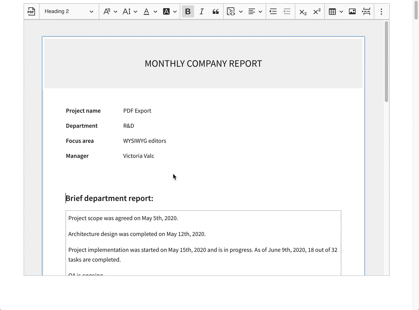 Saving your content to a PDF file directly from CKEditor 5 WYSIWYG editor.