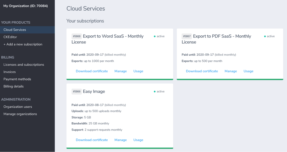 Cloud Services dashboard showcased
