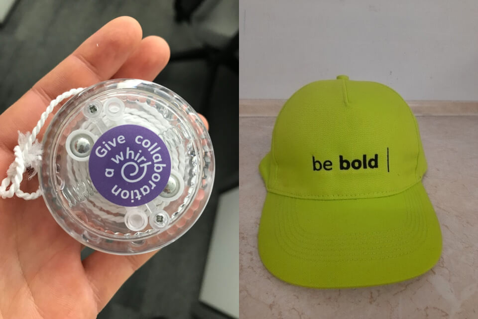 When choosing your swag try to come up with a way of linking it to your product. And be bold! People love it.