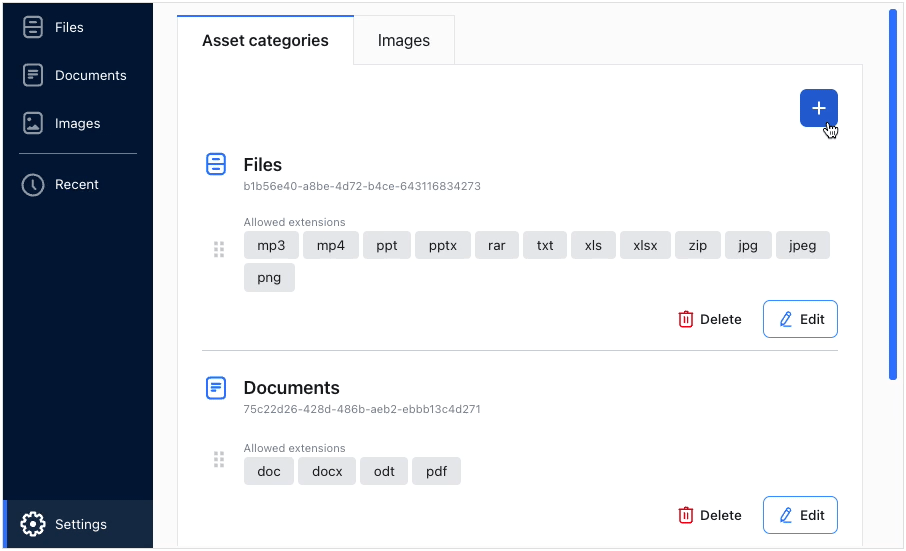 Administration panel - creating a new category.
