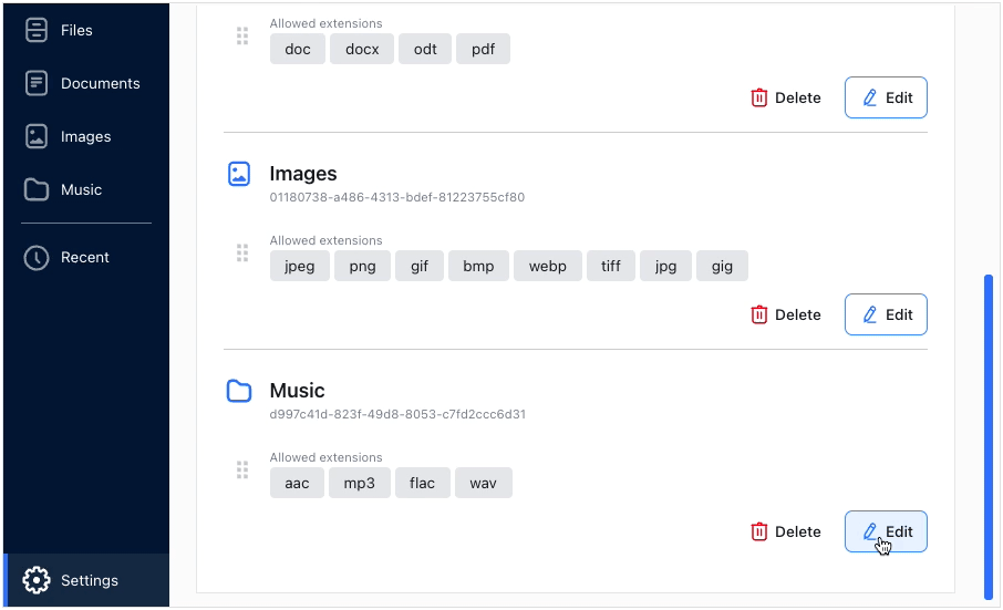 Administration panel - editing category.