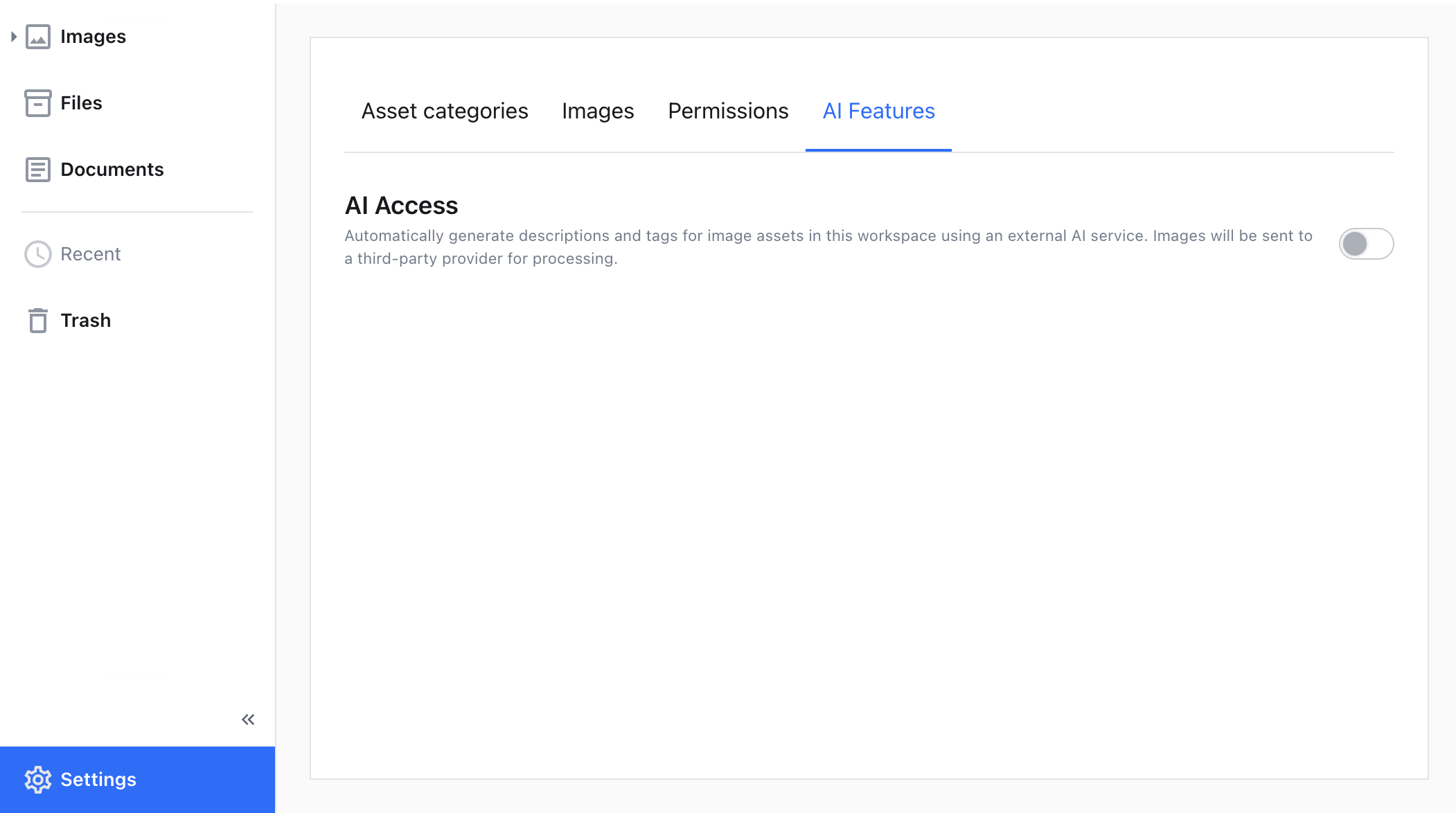 AI Features settings panel.