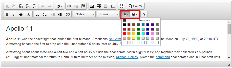 The Text Color and Background Color features