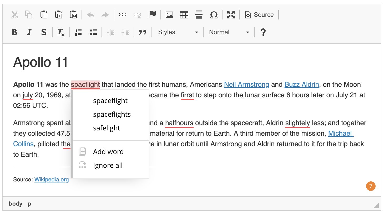 Spelling and grammar checking with WProofreader in CKEditor 4 WYSIWYG editor