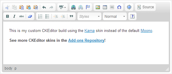 A custom CKEditor build using the Kama skin