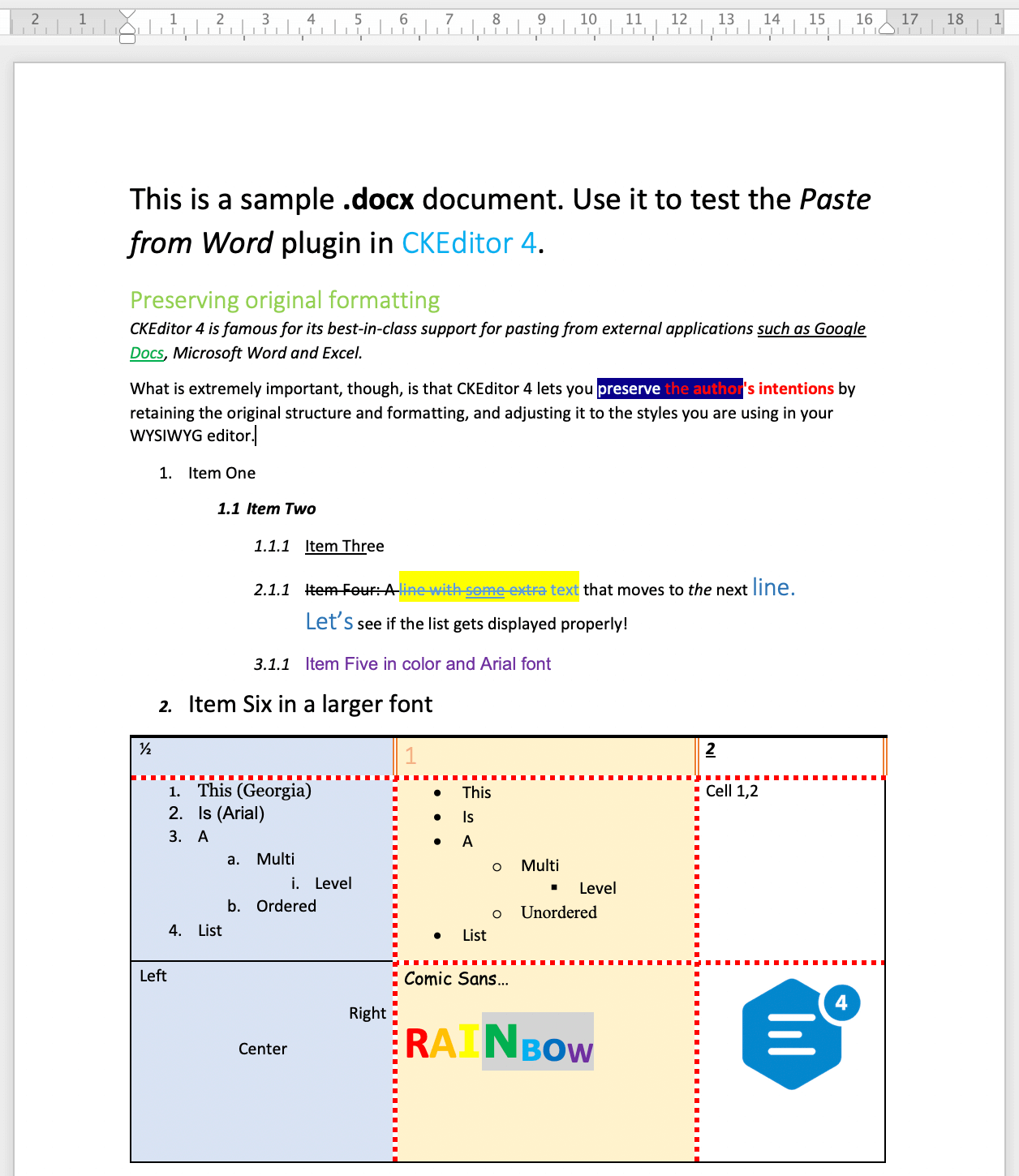 A sample Microsoft Word document with complex formatting and image.