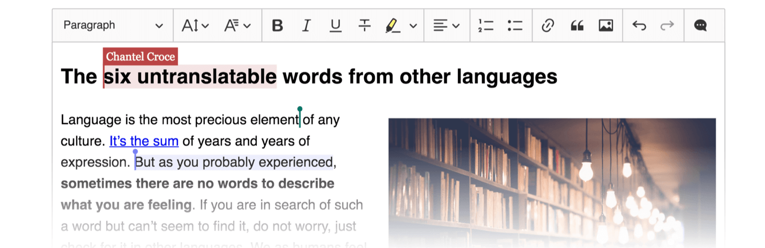 Collaborative selection design in CKEditor 5 WYSIWYG editor.