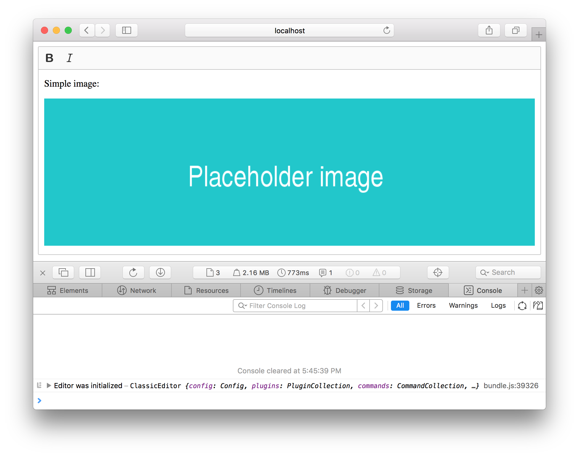 Screenshot of a classic editor with bold, italic and image features.