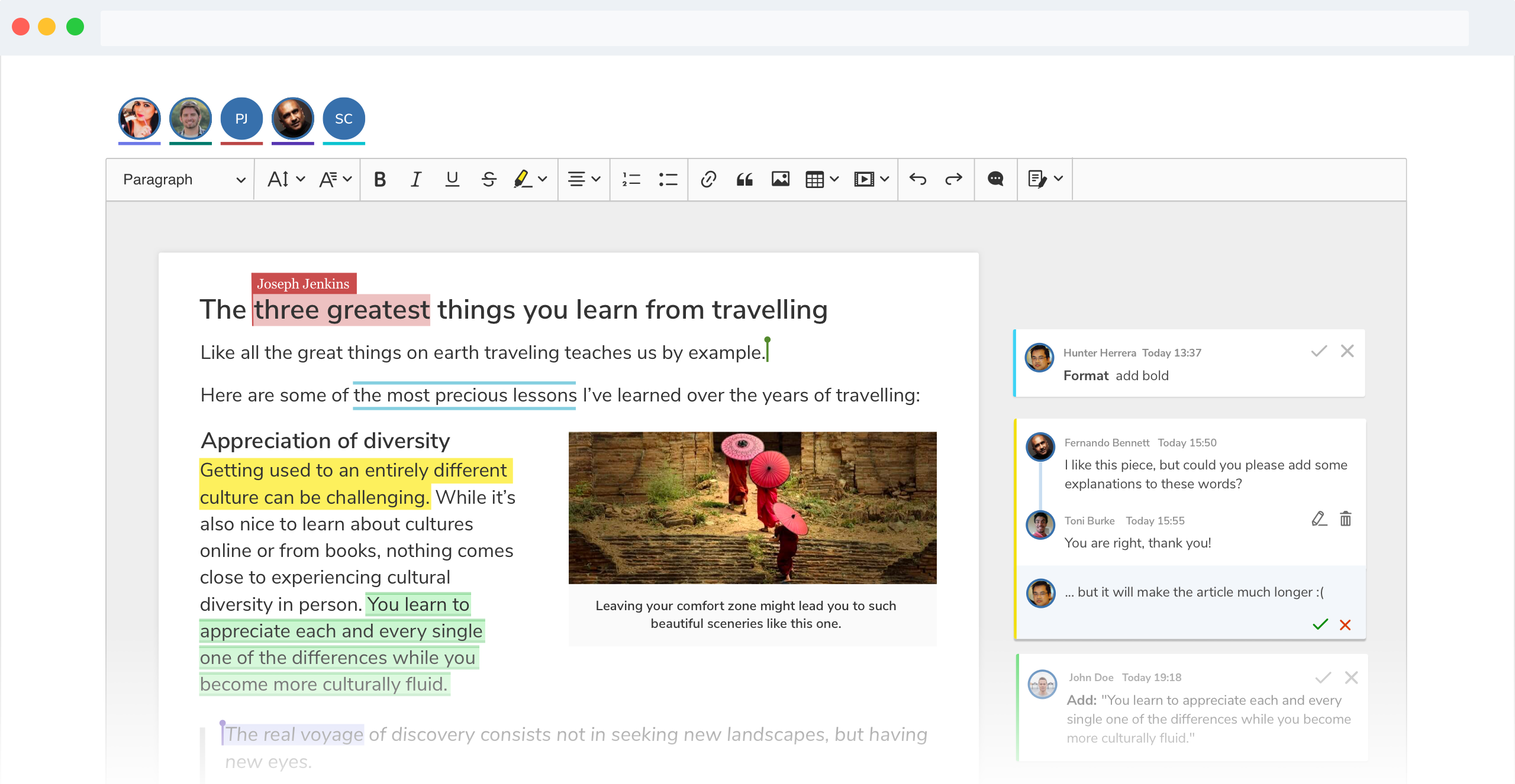 Real-time collaboration features in CKEditor 5 WYSIWYG editor screenshot