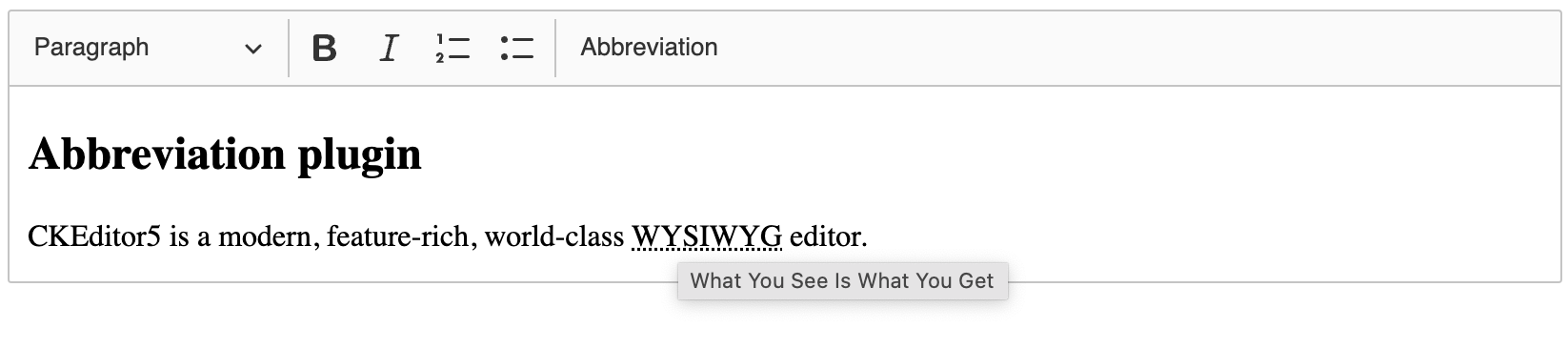 Screenshot of the editor showing working abbreviation.