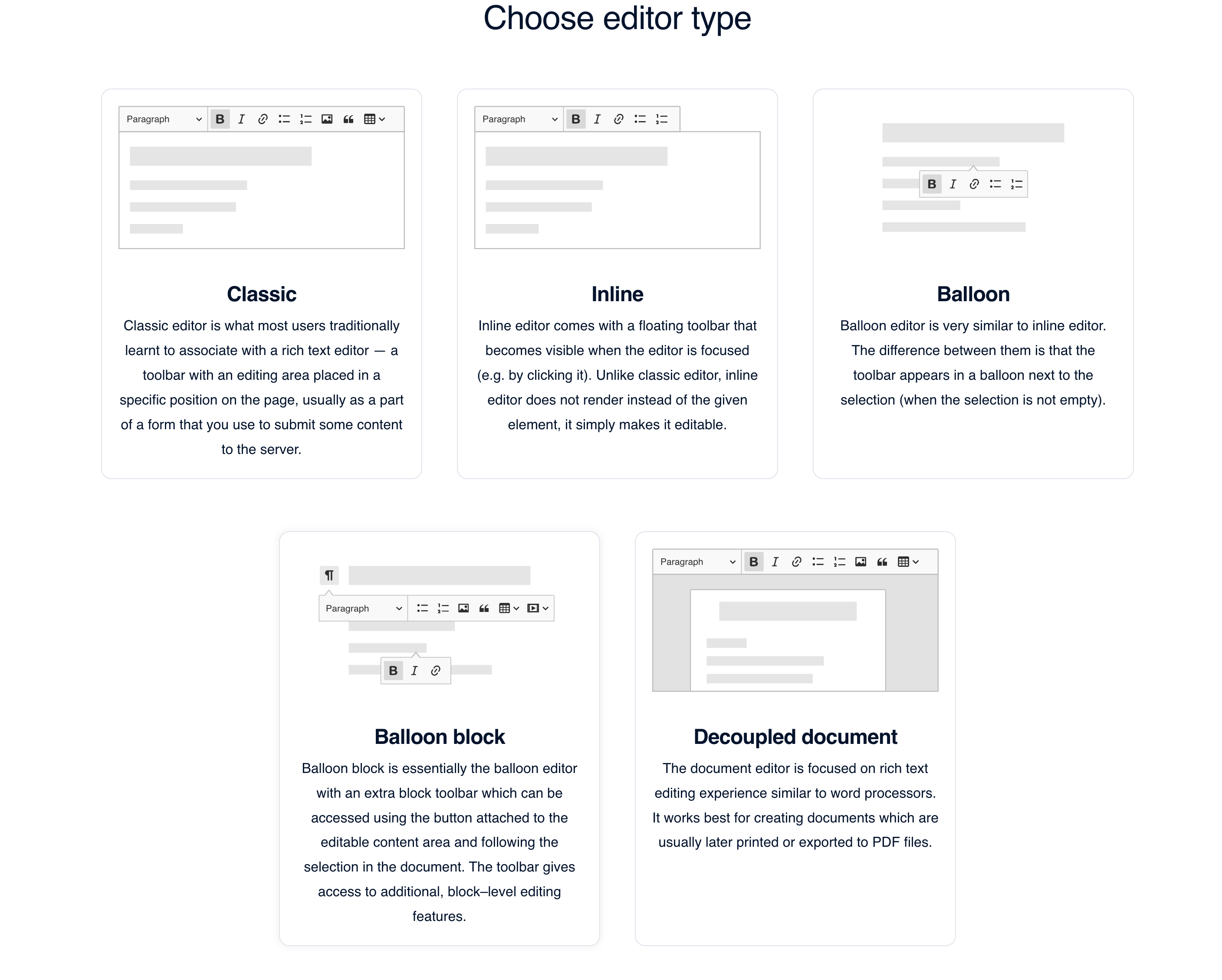 Editor type selection.