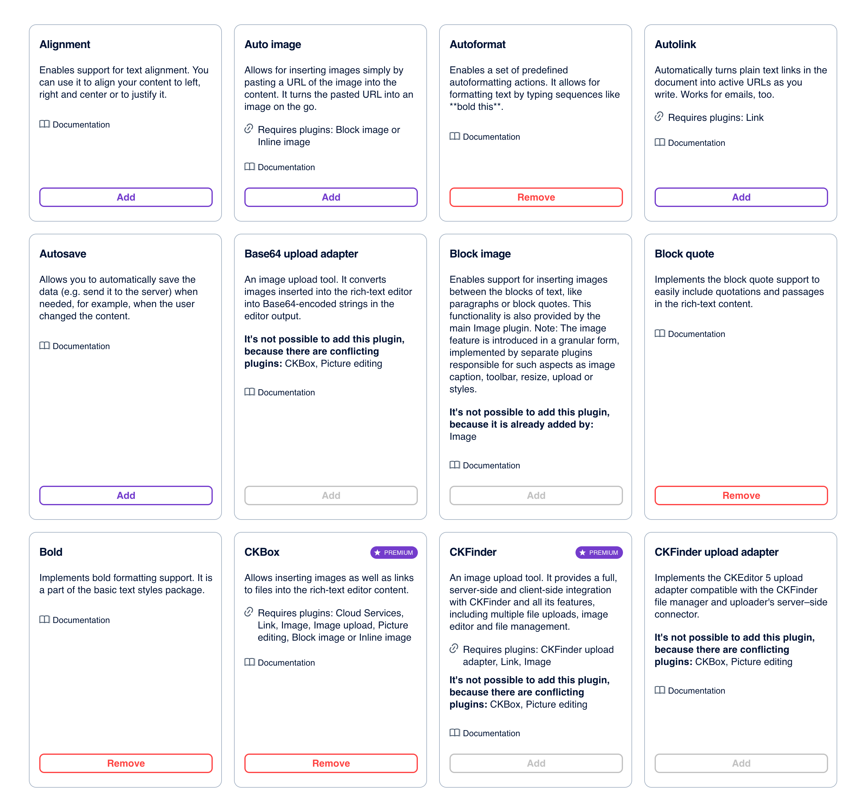 Predefined plugins. Some plugins to choose from.