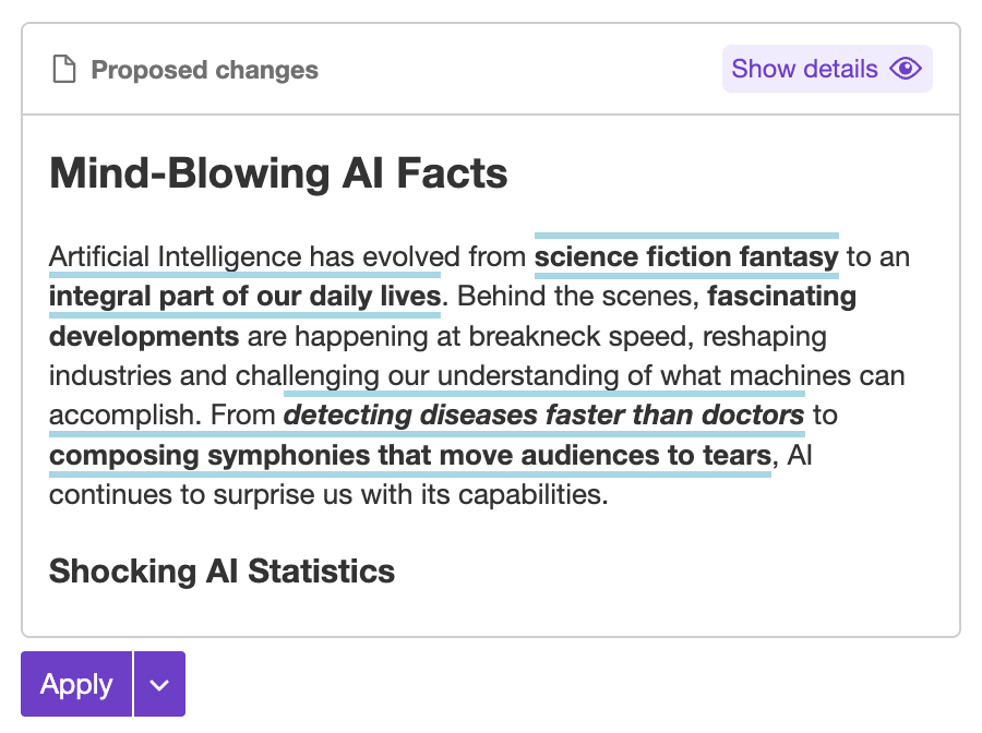 CKEditor AI Chat apply changes.