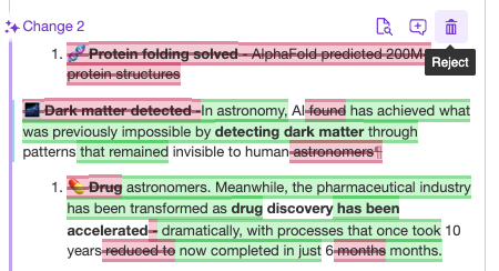 CKEditor AI Chat rejecting changes.