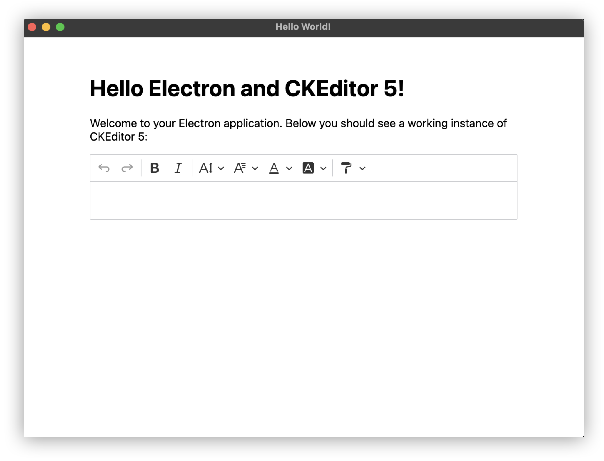 Screenshot of CKEditor 5 inside Electron application.