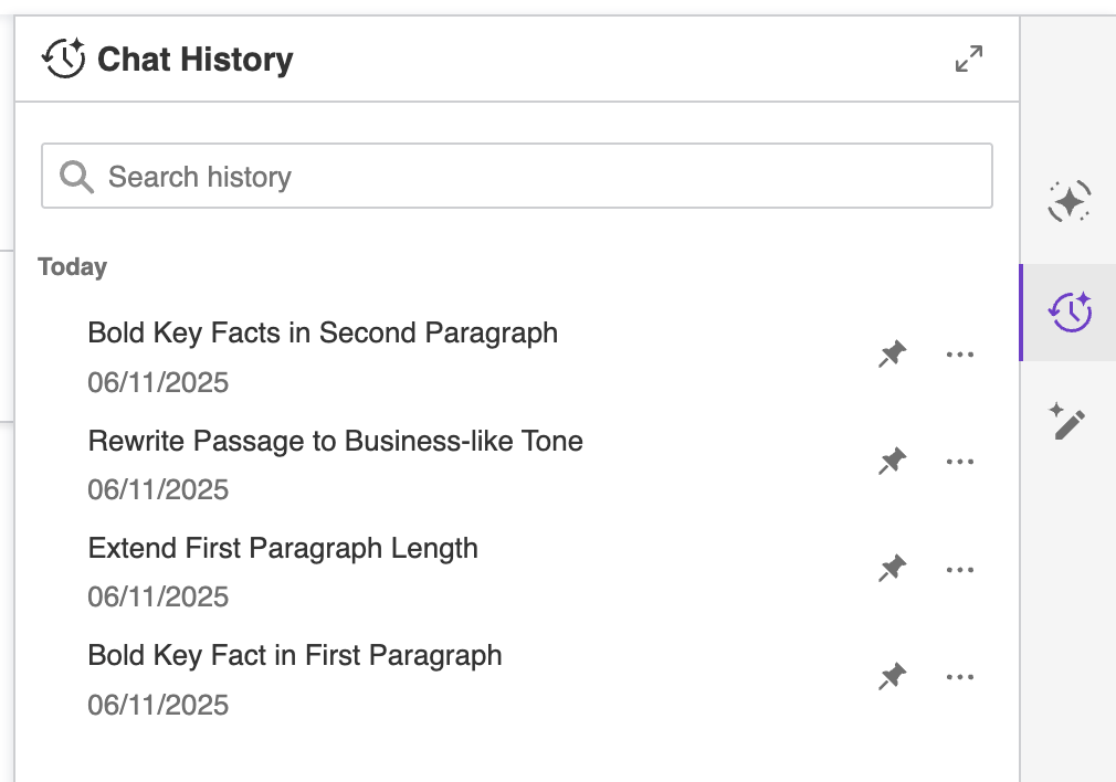 CKEditor AI Chat history.