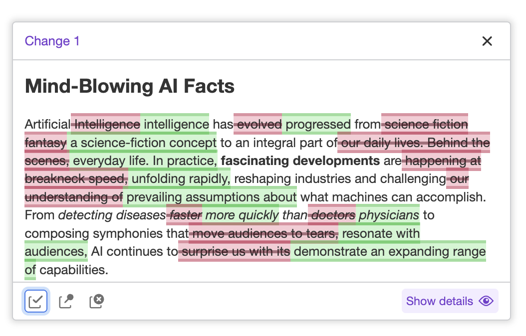 CKEditor AI Chat changes preview in text.