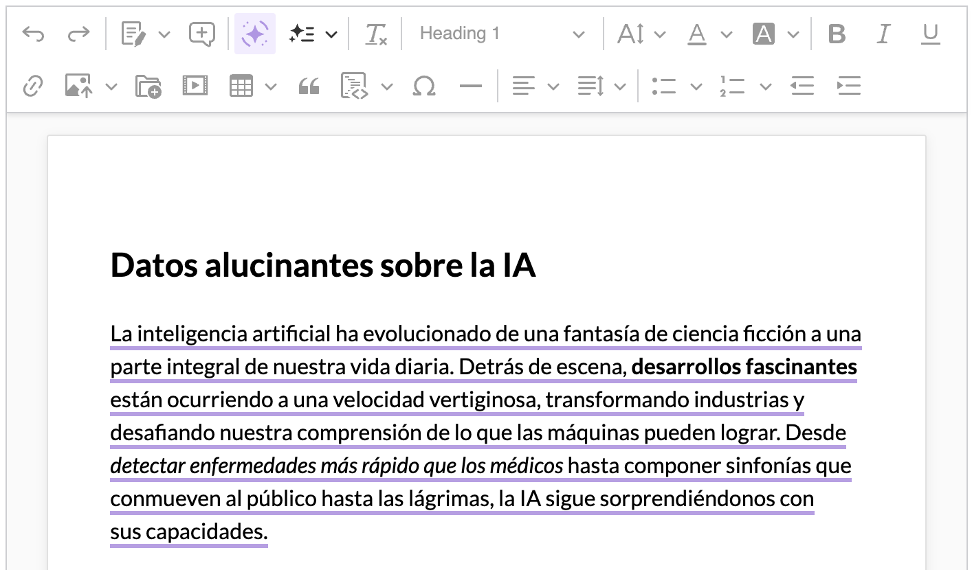 CKEditor AI Translate suggestion in content.