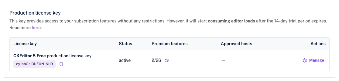 License key listing.