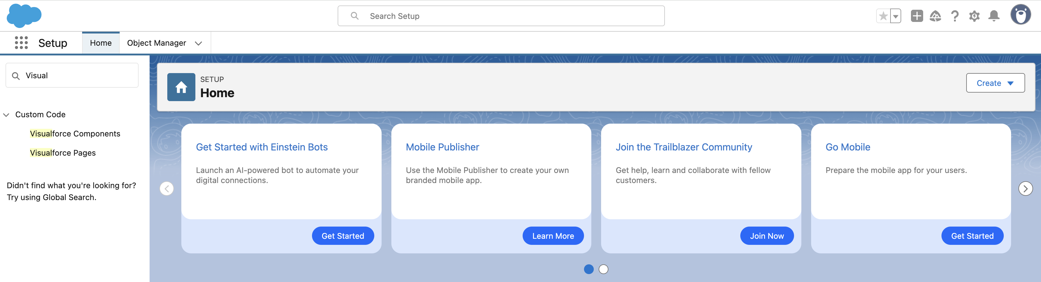 Screenshot of the Salesforce setup page.