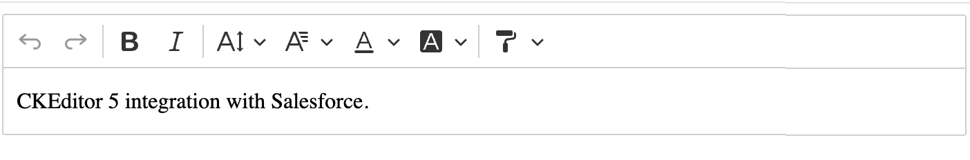 Screenshot of CKEditor 5 inside the Visualforce component.