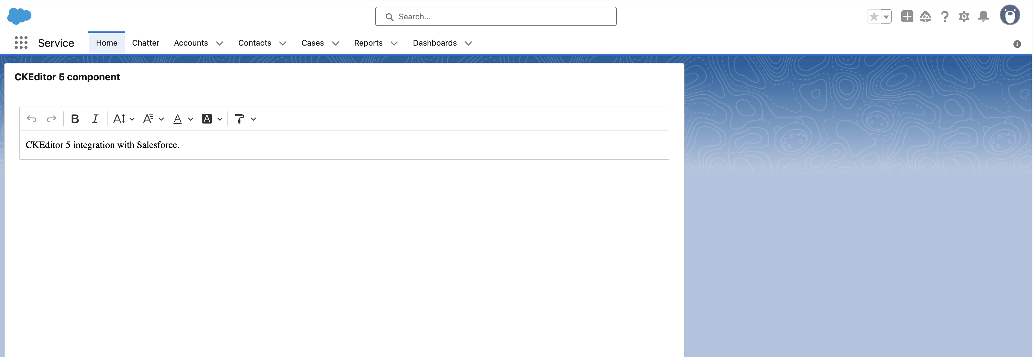 Screenshot of CKEditor 5 inside a Lightning page.