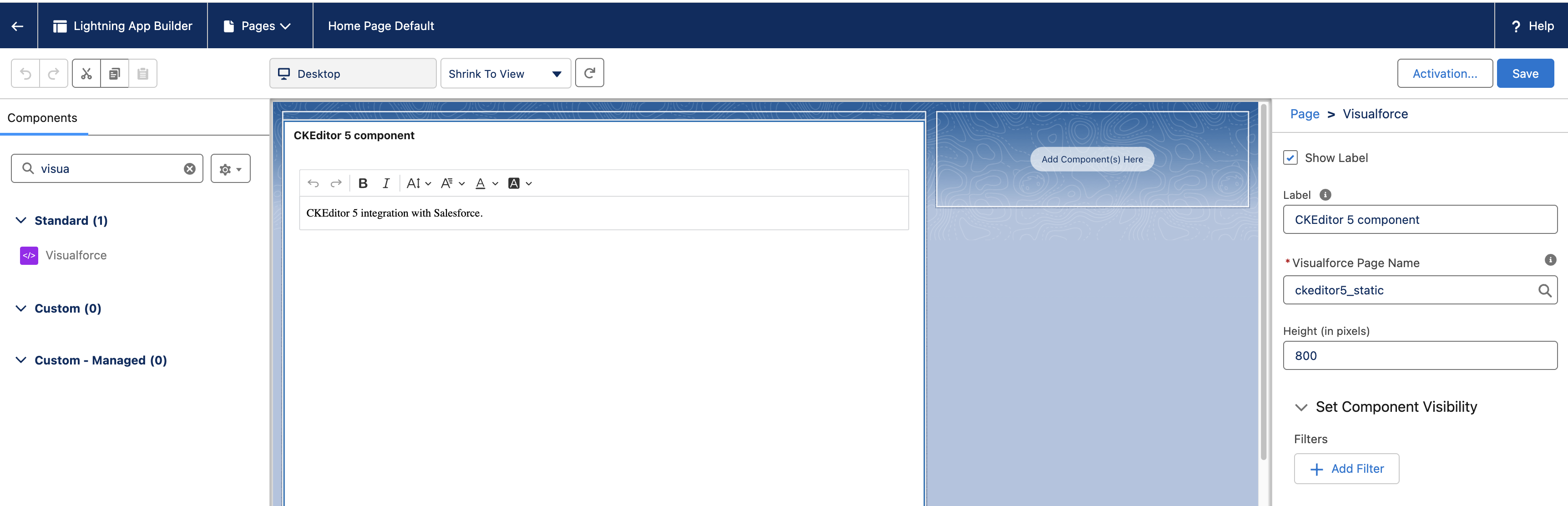 Screenshot of Lightning App builder.