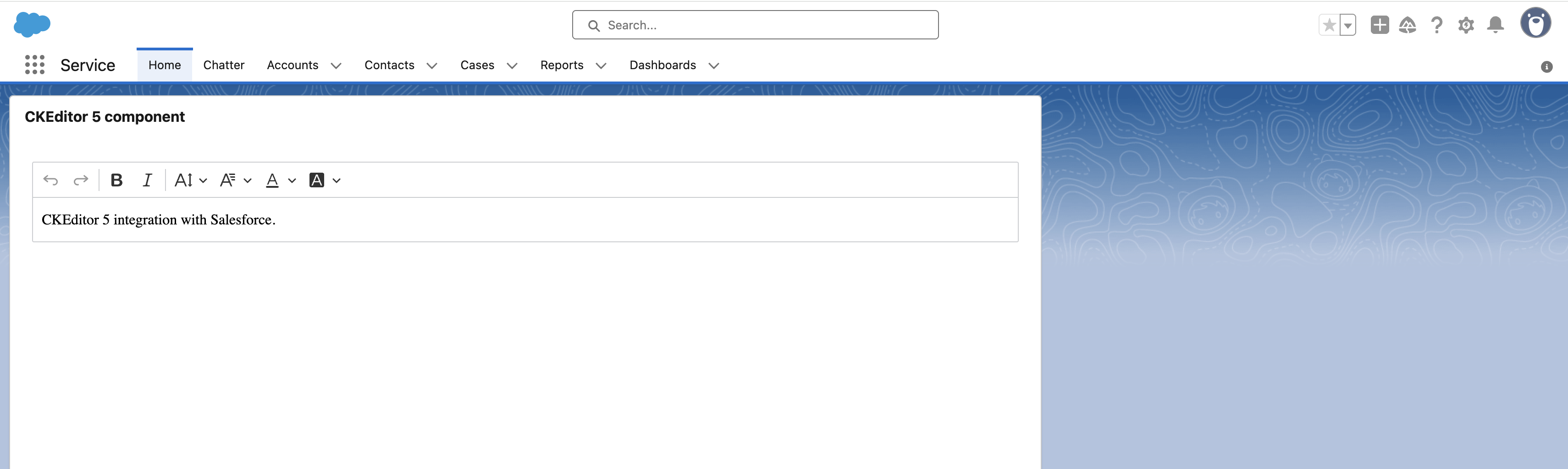 Screenshot of CKEditor 5 inside a Lightning page.