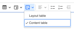 The table toggling button to the main editor toolbar.