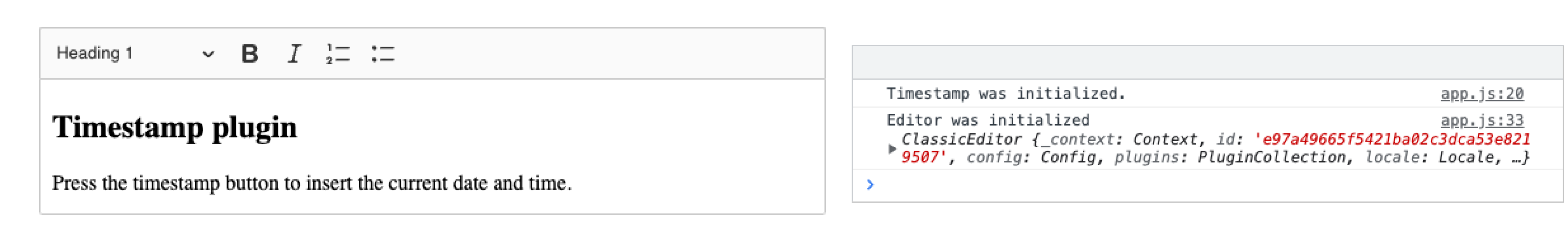 Screenshot of the editor and the console showing 'Editor was initialized".