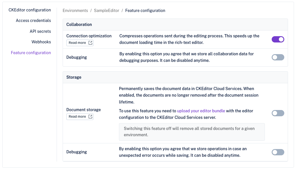 Feature configuration with enabled compression.