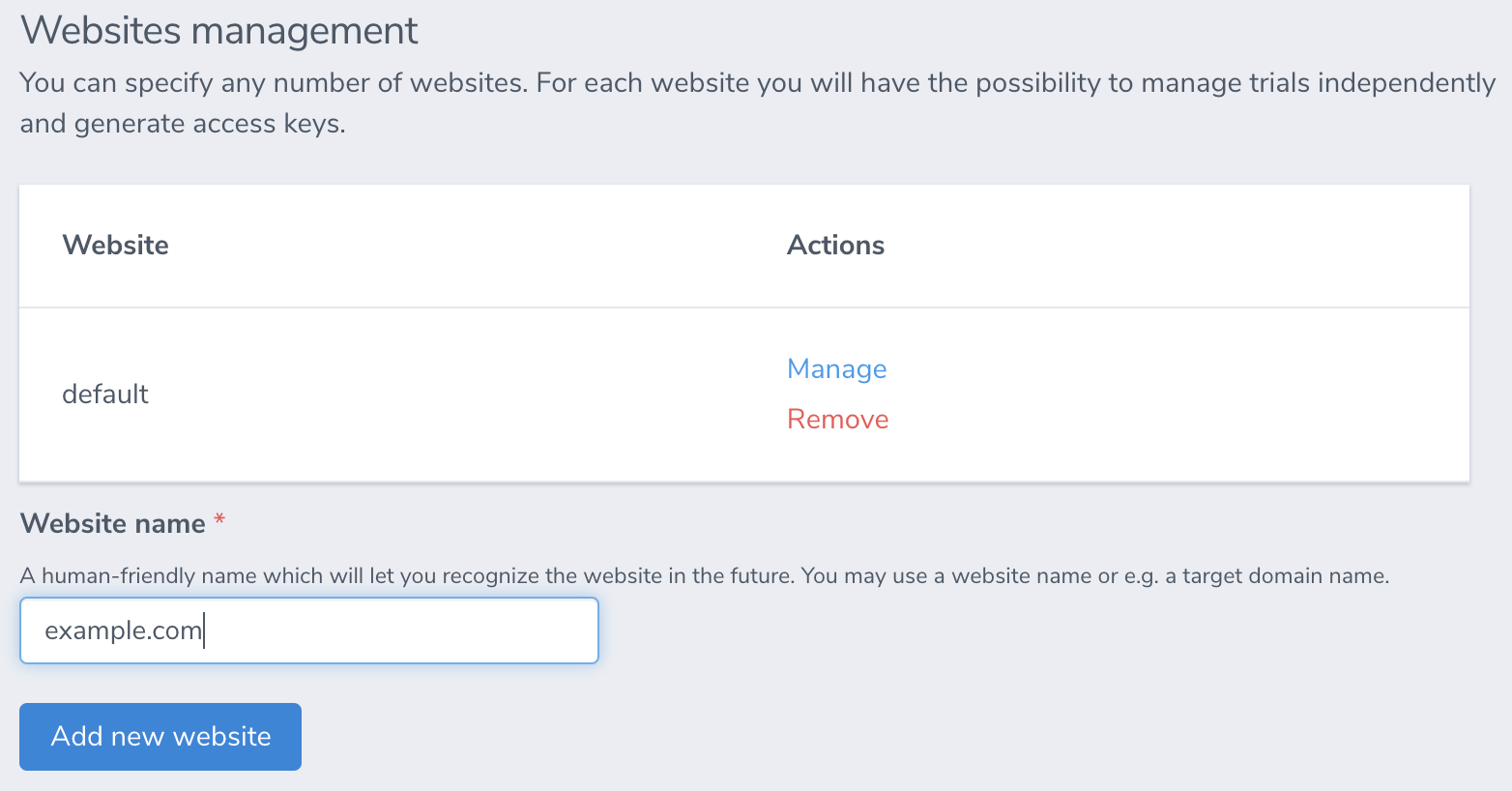 Creating a website in the CKEditor Ecosystem dashboard.