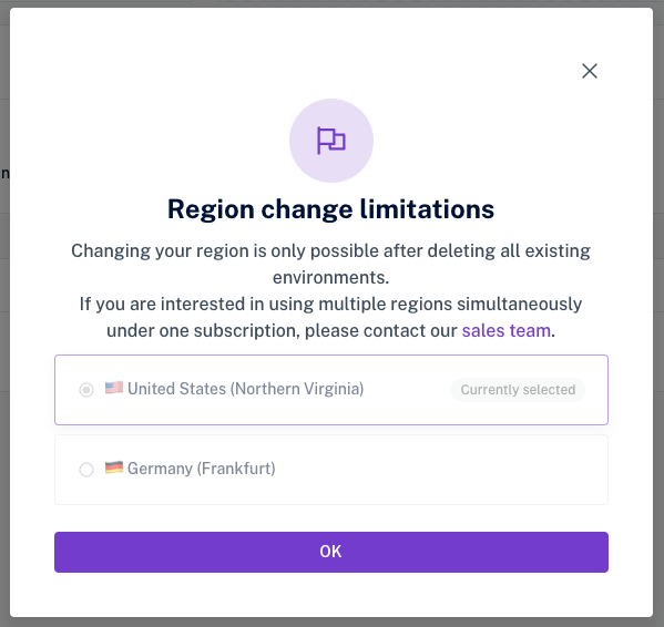 Changing region not available.