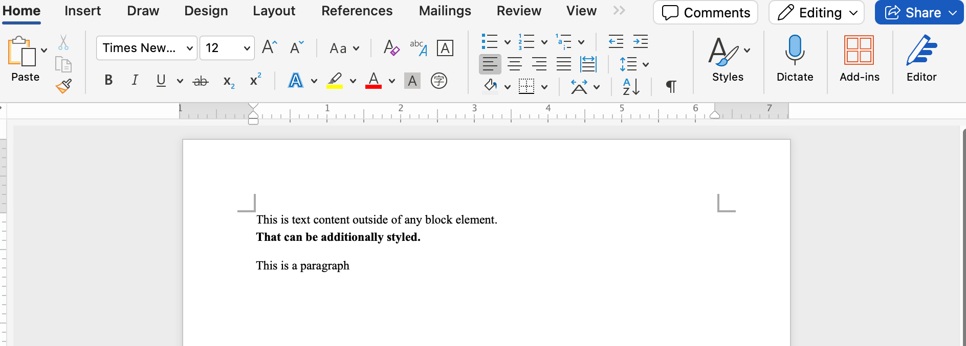 Text content outside of any block element and a paragraph