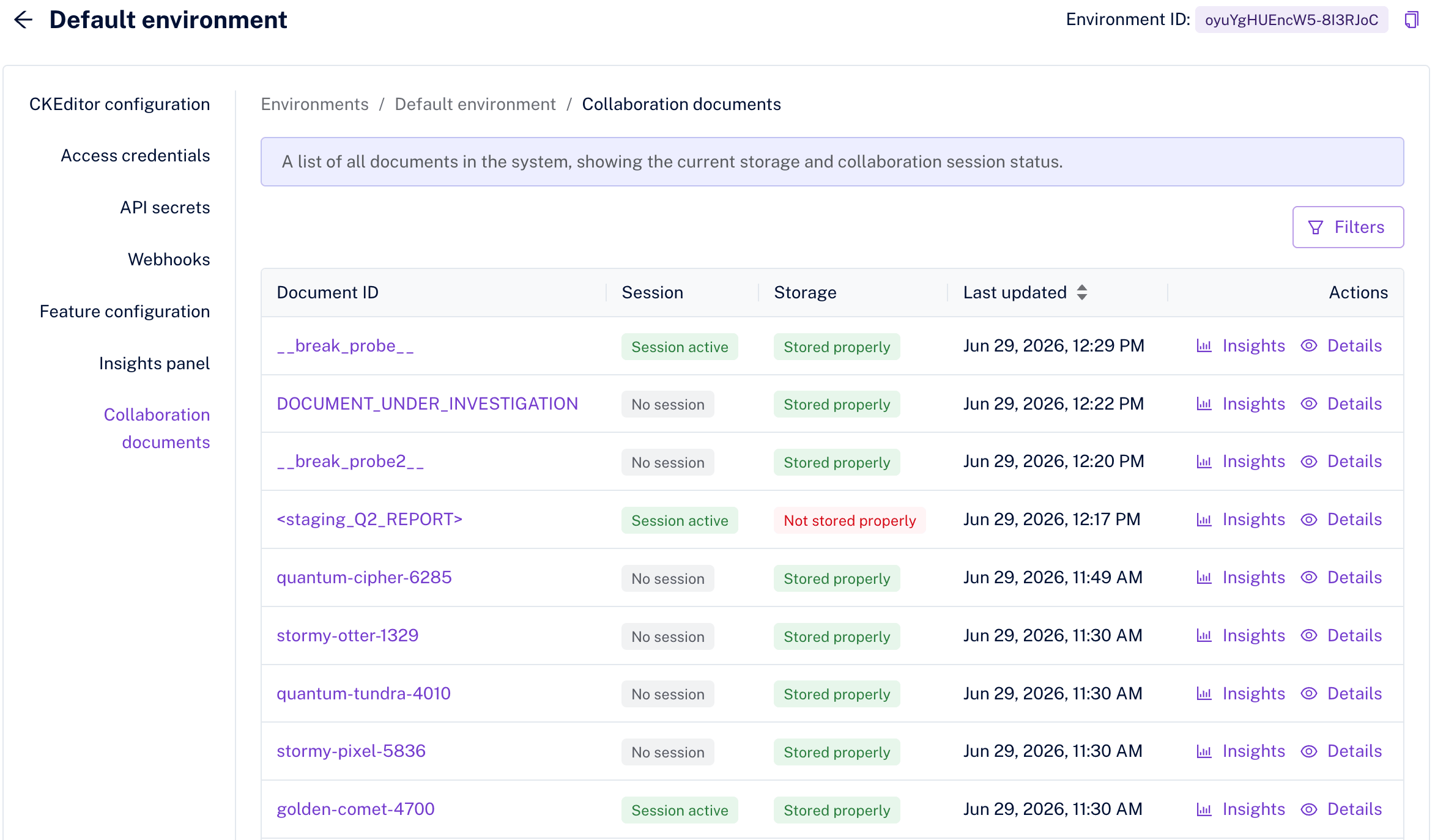 The Collaboration documents list in the Management Panel.