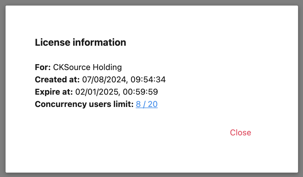 Cloud Services Management Panel license modal.